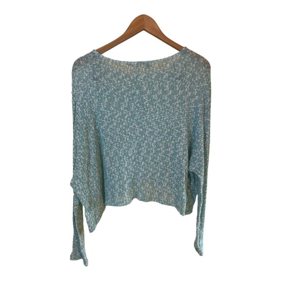 Soprano Womens Cropped Top Knit Large Turquoise White Long Sleeve Cottagecore - Picture 3 of 9